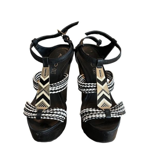 Aldo black and white genuine leather wedge heels size 6.5 - Picture 1 of 6